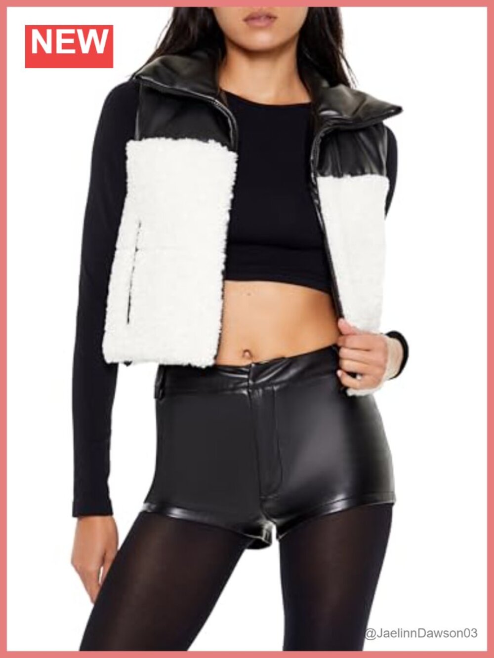 Reversible Faux Shearling Leather Vest Zip Front Pockets